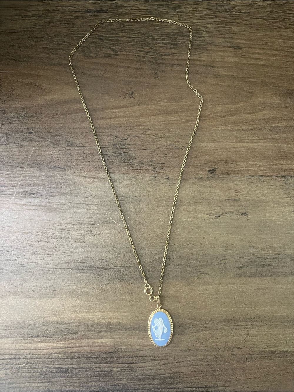 Wedgwood Gold Chain Necklace with Blue Cameo Pendant